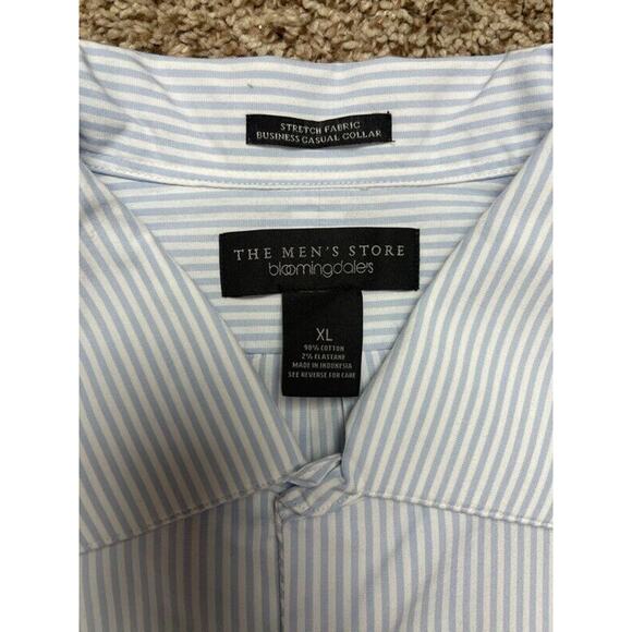 Bloomingdales Mens Button Up Shirt Blue Striped Spread Collar Stretch XL New - Picture 8 of 8